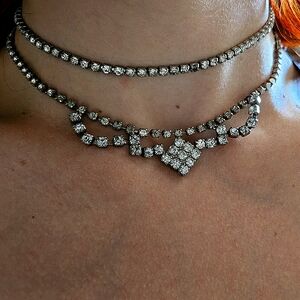 Vintage 1940s Rhinestones Princess Cut Necklace 1950s 1960s